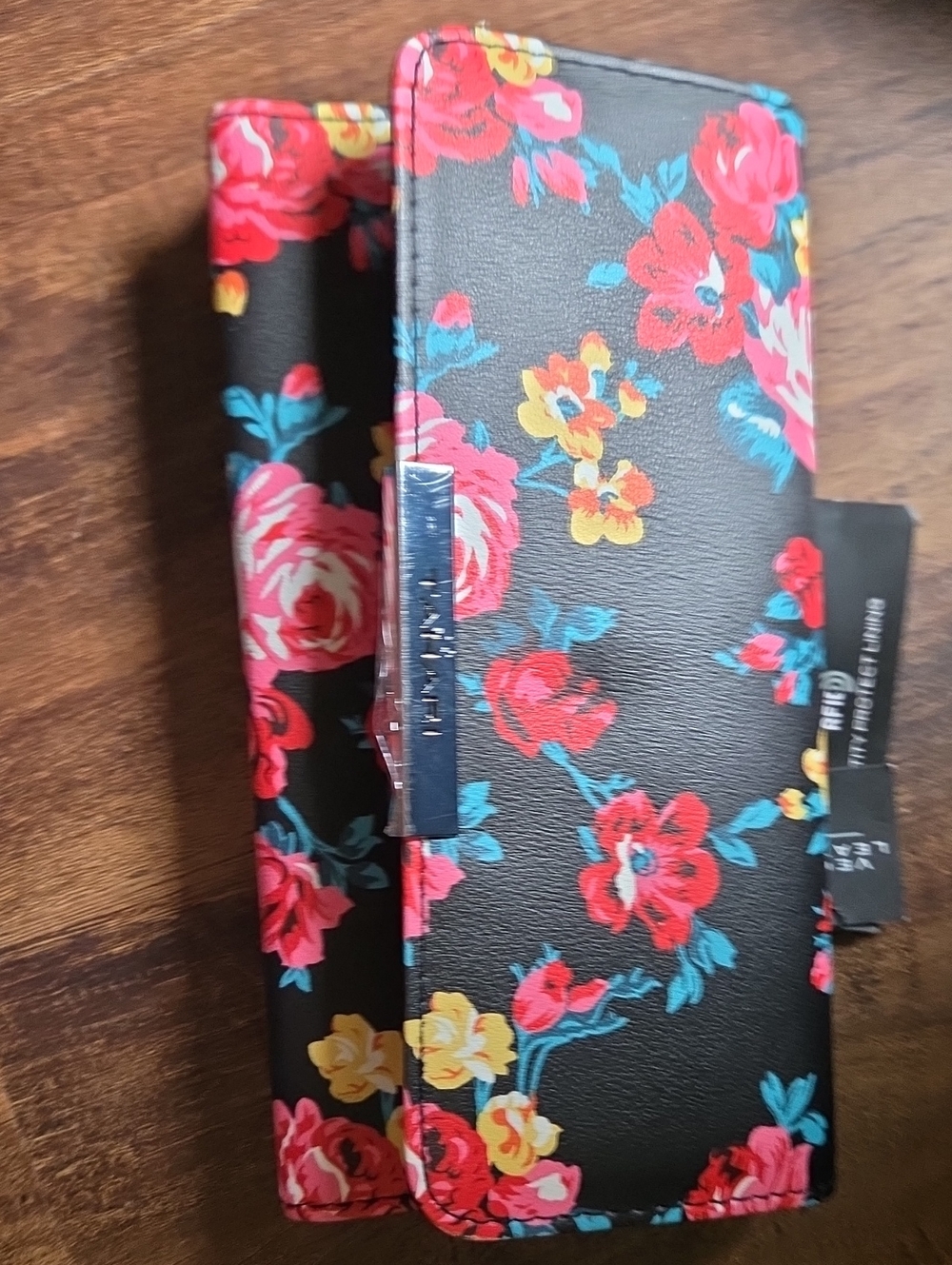 Tahari Black Floral Card & Key Holder Wallet